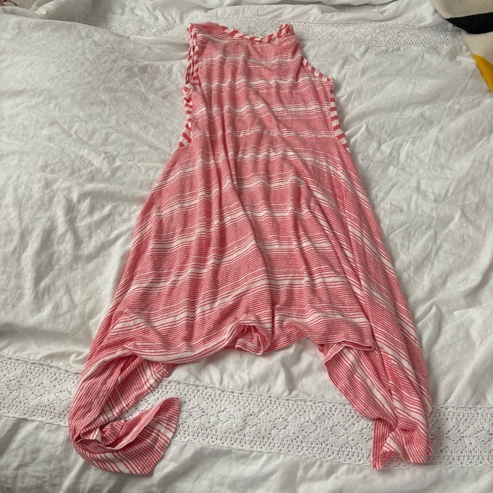 Sundance LARGE Calpurnia Asymmetrical 100% Linen Striped Handkerchief Hem Dress - Picture 5 of 5